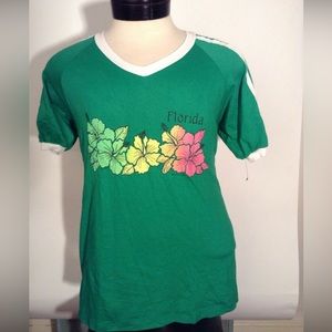 Vintage Florida Tshirt V neck Green Floral Tee